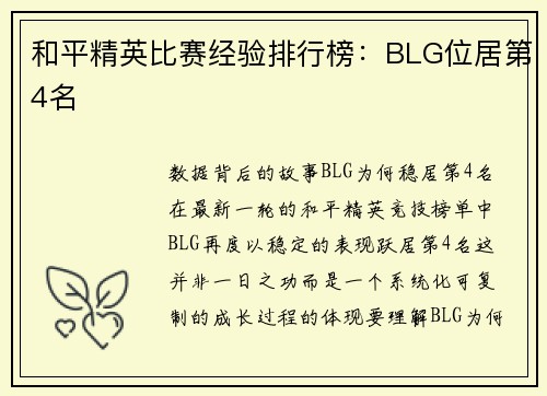 和平精英比赛经验排行榜：BLG位居第4名