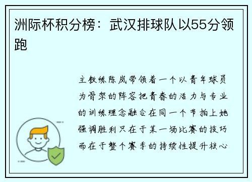 洲际杯积分榜：武汉排球队以55分领跑