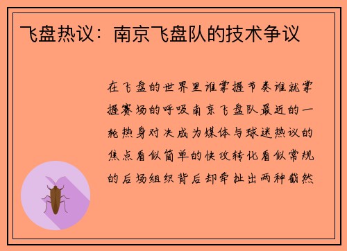 飞盘热议：南京飞盘队的技术争议